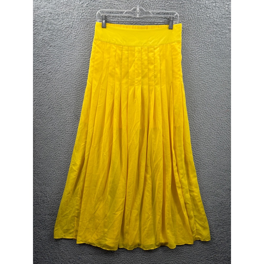Maeve Anthropologie Skirt Women Medium Yellow Pleated Maxi Long Slit Lined New